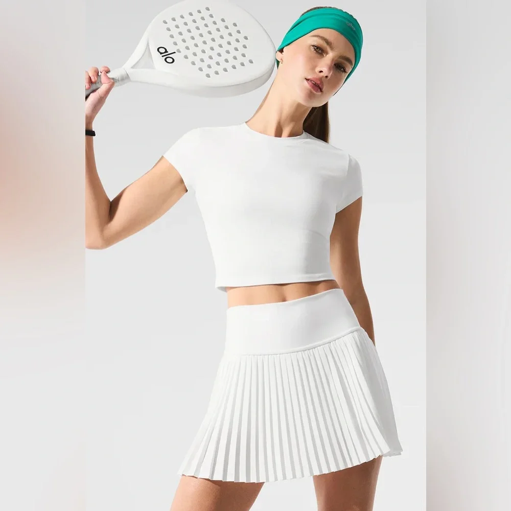 NWT Alo Yoga Grand Slam Tennis Skirt High Waisted— Pleated White Size XXS